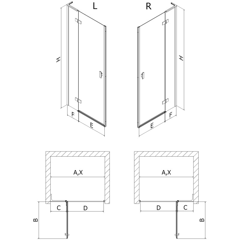 Mexen Mist-H L sprchové dveře pravé výklopné 75 cm, transparentní, gun metal - 8A5L-075-000-95-00-P