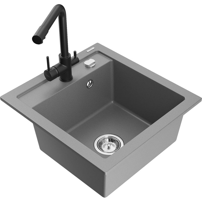 Mexen Vito granitový dřez 1-komorový s kuchyňskou baterií Duero, šedý - 6503-71-671600-70