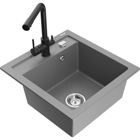 Mexen Vito granitový dřez 1-komorový s kuchyňskou baterií Duero, šedý - 6503-71-671600-70