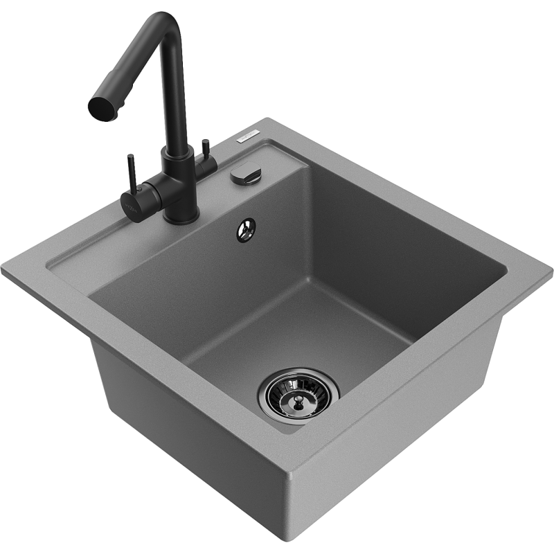 Mexen Vito granitový dřez s 1 komorou a kuchyňská baterie Duero, šedý - 6503-71-671600-70-B