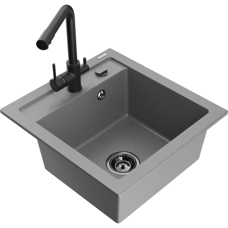 Mexen Vito granitový dřez s 1 komorou a kuchyňská baterie Duero, šedý - 6503-71-671600-70-B
