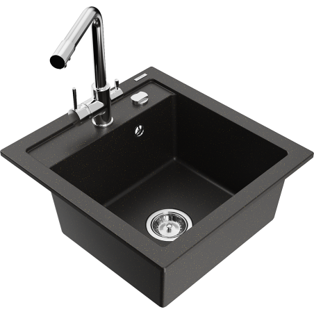 Mexen Vito granitový dřez s 1 komorou a kuchyňskou baterií Duero, černý/zlatý metalik - 6503-75-671600-00