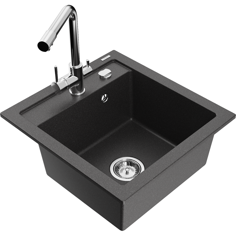 Mexen Vito granitový dřez s 1 komorou a kuchyňskou baterií Duero, černý s tečkováním - 6503-76-671600-00