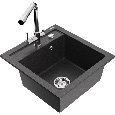 Mexen Vito granitový dřez s 1 komorou a kuchyňskou baterií Duero, černý s tečkováním - 6503-76-671600-00