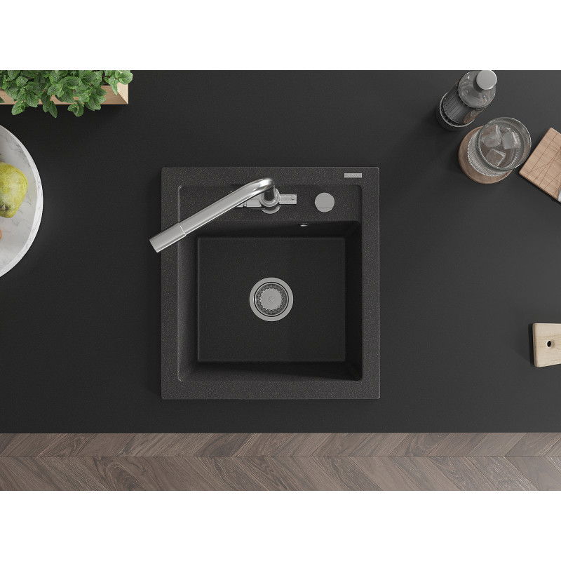 Mexen Vito granitový dřez s 1 komorou a kuchyňskou baterií Duero, černý s tečkováním - 6503-76-671600-00