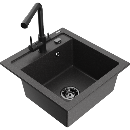 Mexen Vito granitový dřez s 1 komorou a kuchyňskou baterií Duero, černý skvrnitý - 6503-76-671600-70-B