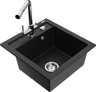 Mexen Vito granitový dřez 1-komorový s kuchyňskou baterií Duero, černý - 6503-77-671600-00