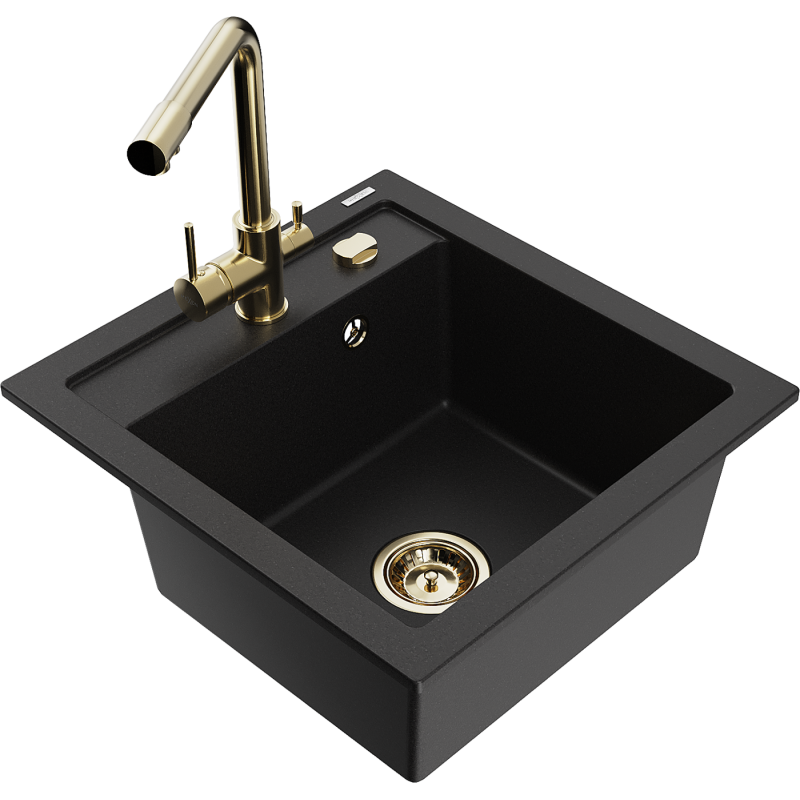 Mexen Vito granitový dřez 1-komorový s kuchyňskou baterií Duero, černý - 6503-77-671600-50