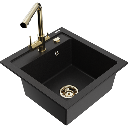 Mexen Vito granitový dřez 1-komorový s kuchyňskou baterií Duero, černý - 6503-77-671600-50