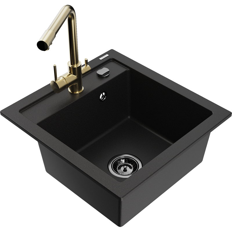 Mexen Vito granitový kuchyňský dřez 1-komorový s kuchyňskou baterií Duero, černý - 6503-77-671600-50-B