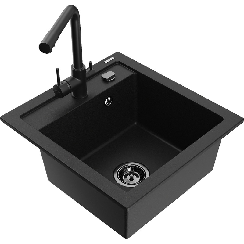 Mexen Vito granitový dřez s baterií Duero, černý, jednokomorový - 6503-77-671600-70-B