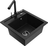 Mexen Vito dřez granitový 1-komorový s kuchyňskou baterií Duero, černý - 6503-77-671600-70-B