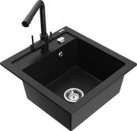 Mexen Vito granitový dřez 1-komorový s kuchyňskou baterií Duero, černý - 6503-77-671600-70