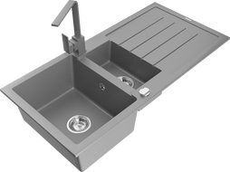 Mexen Andres granitový dřez 1,5 komorový s odkapávačem a kuchyňskou baterií Rita, šedý - 6515-71-670300-71