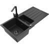 Mexen Andres granitový dřez 1,5-komorový s odkapávačem a kuchyňskou baterií Rita, černý/stříbrný - 6515-73-670300-70-B