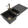 Mexen Andres dřez granitový 1,5-komorový s odkapávačem a kuchyňskou baterií Rita, černý/zlatý metalik- 6515-75-670300-50