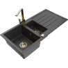 Mexen Andres dřez žulový 1,5-komorový s odkapávačem a kuchyňskou baterií Rita, černý skvrnitý - 6515-76-670300-50