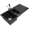 Mexen Andres žulový dřez s 1,5 komorou, odkapávačem a kuchyňskou baterií Rita, černý - 6515-77-670300-00