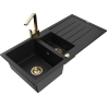 Mexen Andres granitový dřez 1,5-komorový s odkapávačem a kuchyňskou baterií Rita, černý - 6515-77-670300-50