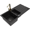 Mexen Andres granitový dřez 1,5komorový s odkapávačem a kuchyňskou baterií Rita, černý - 6515-77-670300-50-B