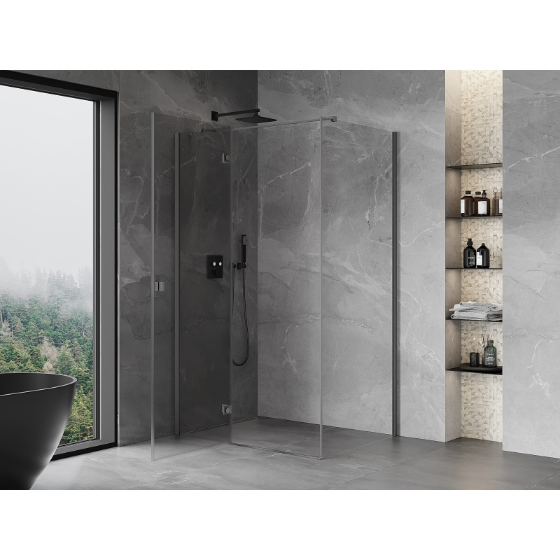 Mexen Mist-H T levá sprchová kabina s křídlými dveřmi 75 x 110 cm, transparentní, kartáčovaná šedá