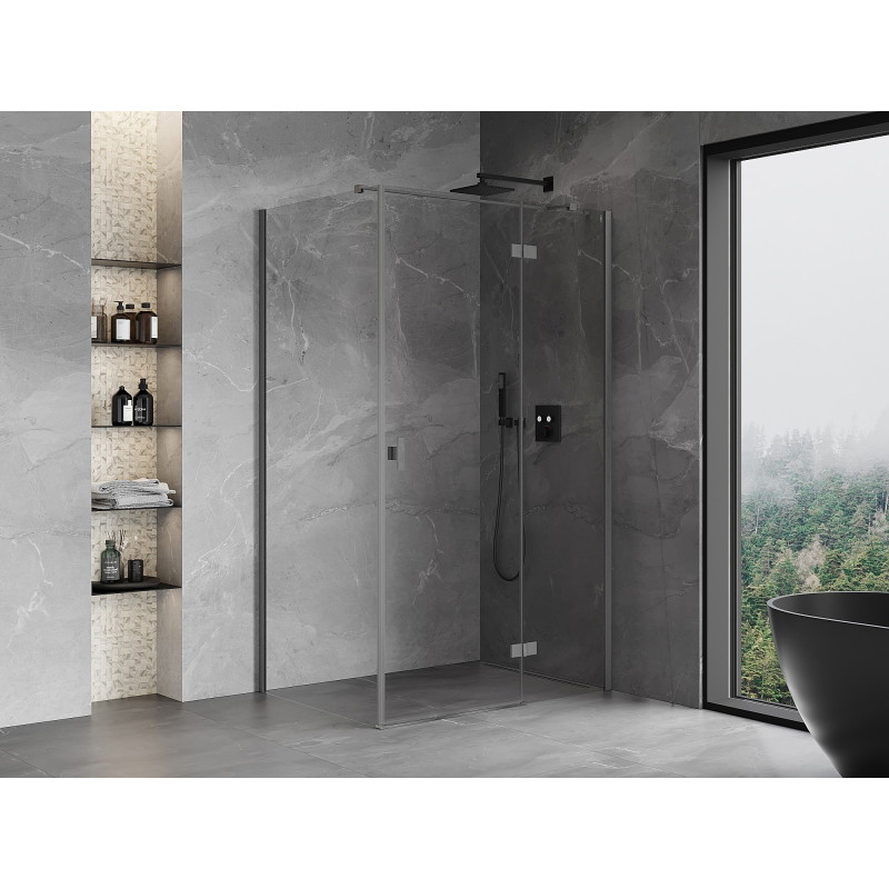 Mexen Mist-H T sprchový kout pravý otevírací 75 x 85 cm, průhledný, kartáčovaná gun gray - 8A5T-075-085-66-00-P