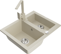 Mexen Carlos granitový dřez 1,5-komorový s kuchyňskou baterií Rita, béžový - 6518-69-670300-69