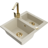 Mexen Carlos granitový dřez 1,5-komorový s kuchyňskou baterií Rita, béžový - 6518-69-670300-50