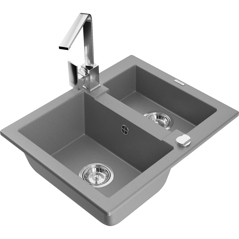 Mexen Carlos granitový dřez 1,5-komorový s kuchyňskou baterií Rita, šedý - 6518-71-670300-00