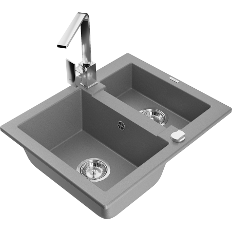 Mexen Carlos granitový dřez 1,5-komorový s kuchyňskou baterií Rita, šedý - 6518-71-670300-00