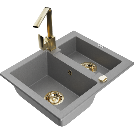 Mexen Carlos granitový dřez 1,5-komorový s kuchyňskou baterií Rita, šedý - 6518-71-670300-50