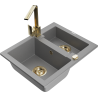 Mexen Carlos granitový dřez 1,5-komorový s kuchyňskou baterií Rita, šedý - 6518-71-670300-50