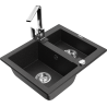 Mexen Carlos granitový dřez 1,5-komorový s kuchyňskou baterií Rita, černý/stříbrný metalik - 6518-73-670300-00