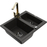 Mexen Carlos granitový dřez 1,5-komorový s kuchyňskou baterií Rita, černý/zlatý metalik - 6518-75-670300-50-B