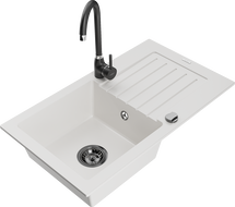 Mexen Pablo granitový dřez 1-komorový s odkapávačem a kuchyňskou baterií Telma, bílý - 6510-20-670200-70