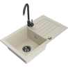 Mexen Pablo granitový dřez 1-komorový s odkapávačem a kuchyňskou baterií Telma, béžový - 6510-69-670200-70