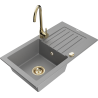 Mexen Pablo granitový dřez 1-komorový s odkapávačem a kuchyňskou baterií Telma, šedý - 6510-71-670200-50