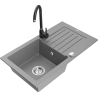 Mexen Pablo dřez granitový 1-komorový s odkapávačem a kuchyňskou baterií Telma, šedý - 6510-71-670200-70