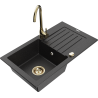 Mexen Pablo jednokomorový žulový dřez s odkapávačem a kuchyňskou baterií Telma, černý/stříbrný - 6510-73-670200-50