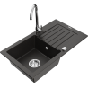 Mexen Pablo granitový kuchyňský dřez 1-komorový s odkapávačem a kuchyňskou baterií Telma, černý/zlatý - 6510-75-670200-00