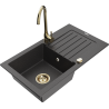 Mexen Pablo granitový dřez 1-komorový s odkapávačem a kuchyňskou baterií Telma, černý skvrnitý - 6510-76-670200-50
