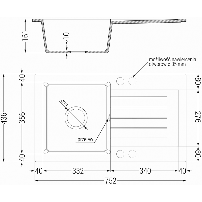 Mexen Pablo žulový dřez s jednou komorou a odkapávačem a kuchyňskou baterií Telma, černý skvrnitý - 6510-76-670200-70-B