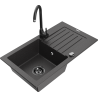 Mexen Pablo žulový dřez s jednou komorou a odkapávačem a kuchyňskou baterií Telma, černý skvrnitý - 6510-76-670200-70-B