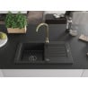 Mexen Pablo granitový dřez 1-komorový s odkapávačem a kuchyňskou baterií Telma, černý - 6510-77-670200-50-B