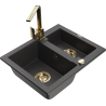 Mexen Carlos žulový dřez 1,5-komorový s kuchyňskou baterií Rita, černý tečkovaný - 6518-76-670300-50