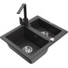 Mexen Carlos granitový kuchyňský dřez 1,5-komorový s kuchyňskou baterií Rita, černý skvrnitý - 6518-76-670300-76