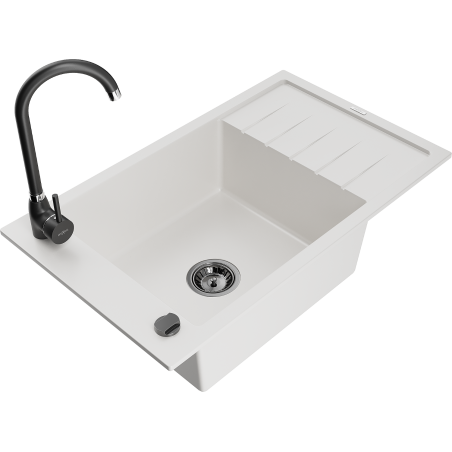 Mexen Elias granitový dřez jednokomorový s odkapávačem a kuchyňskou baterií Telma, bílý - 6511-20-670200-70