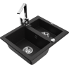 Mexen Carlos granitový dřez, 1,5-komorový s kuchyňskou baterií Rita, černý - 6518-77-670300-00