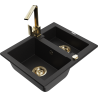 Mexen Carlos žulový dřez 1,5 komorový s kuchyňskou baterií Rita, černý - 6518-77-670300-50