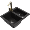 Mexen Carlos žulový kuchyňský dřez 1,5-komorový s kuchyňskou baterií Rita, černý - 6518-77-670300-50-B